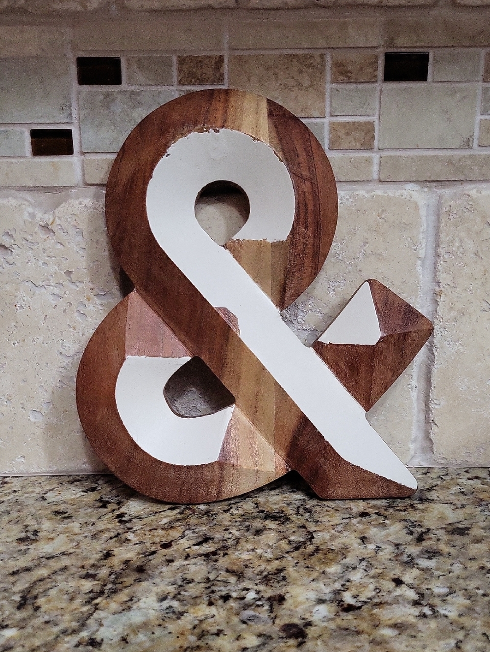 Anthropologie Wooden Ampersand Decor in Natural Wood and White